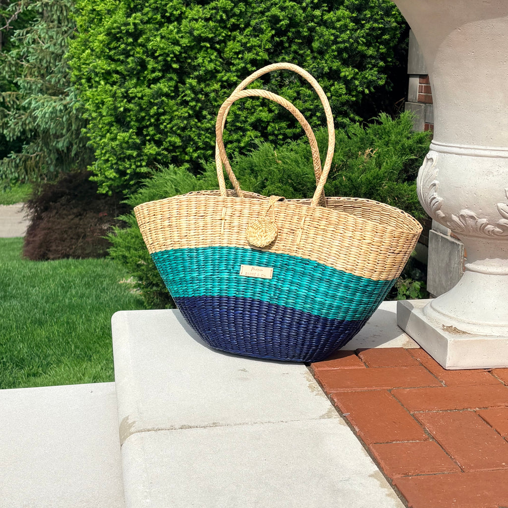 Le Panier Shoulder Tote Bag - Natural and Blue gradient