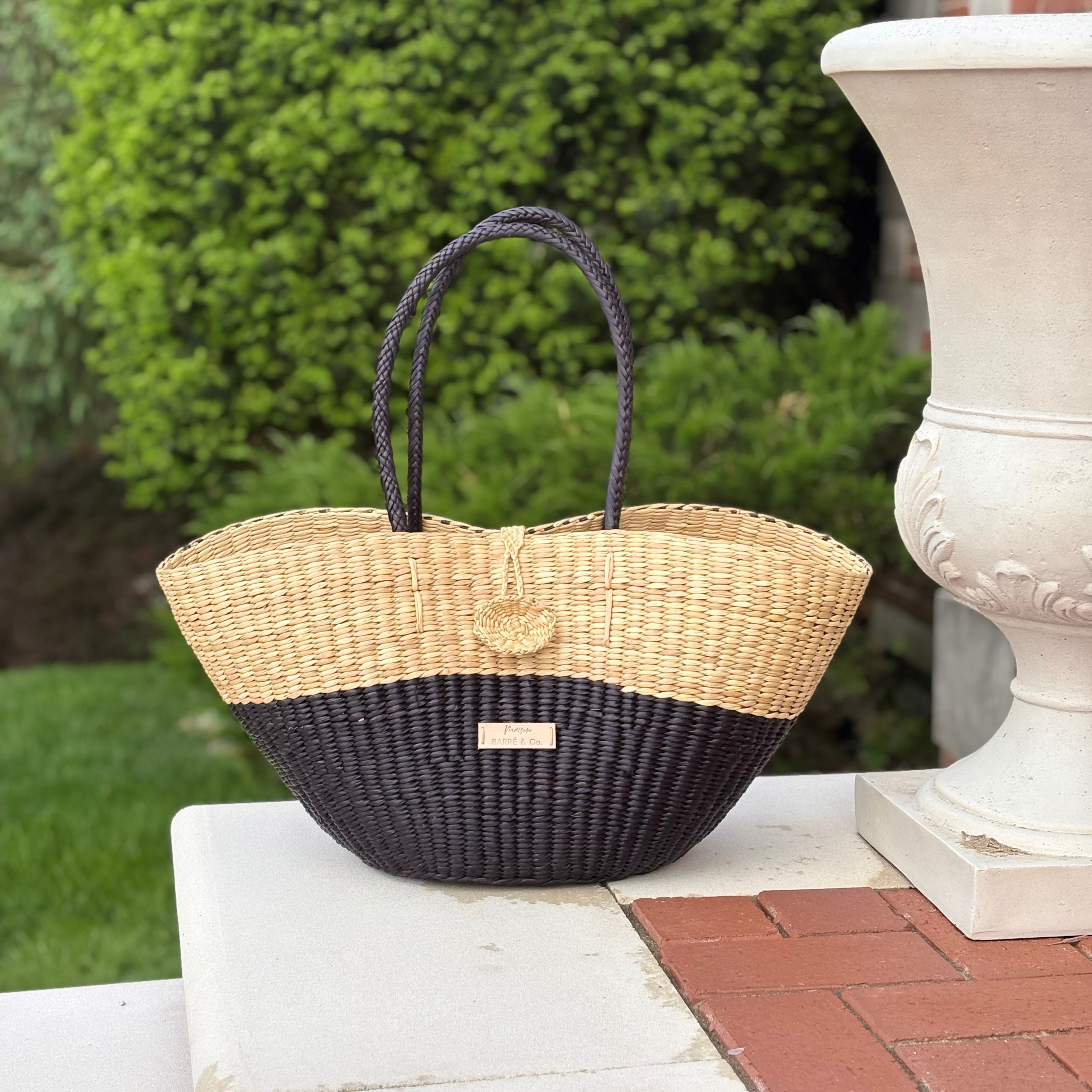 Le Panier Shoulder Tote Bag - Natural and Black