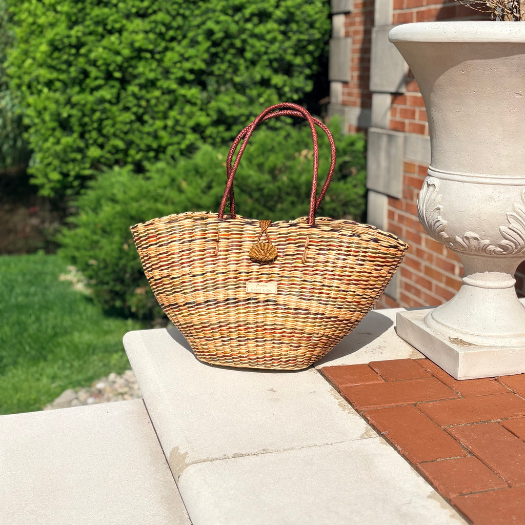 Le Panier Shoulder Tote Bag - Natural and Brown Mix