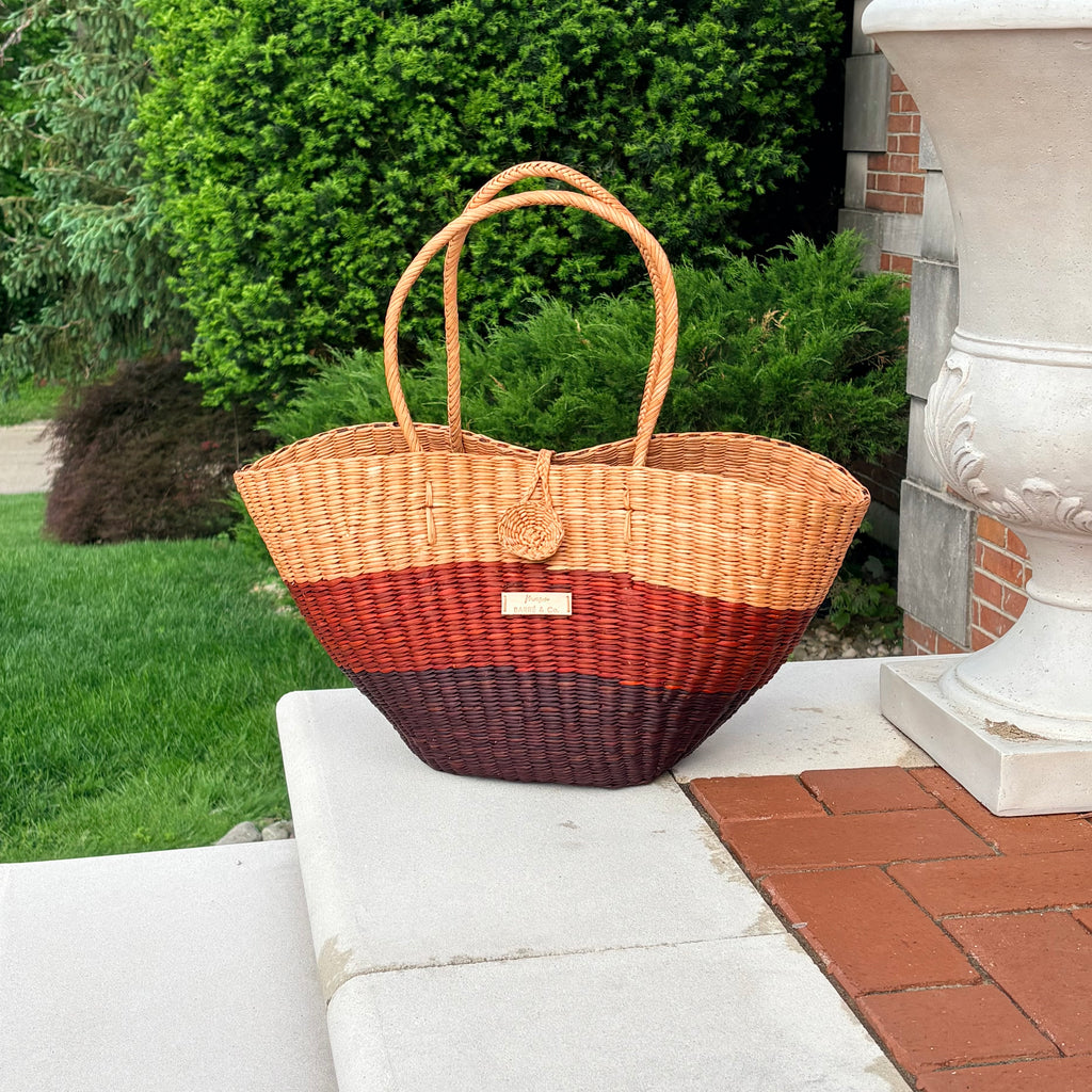 Le Panier Shoulder Tote Bag - Brown Gradient Stripes with Top Light brown