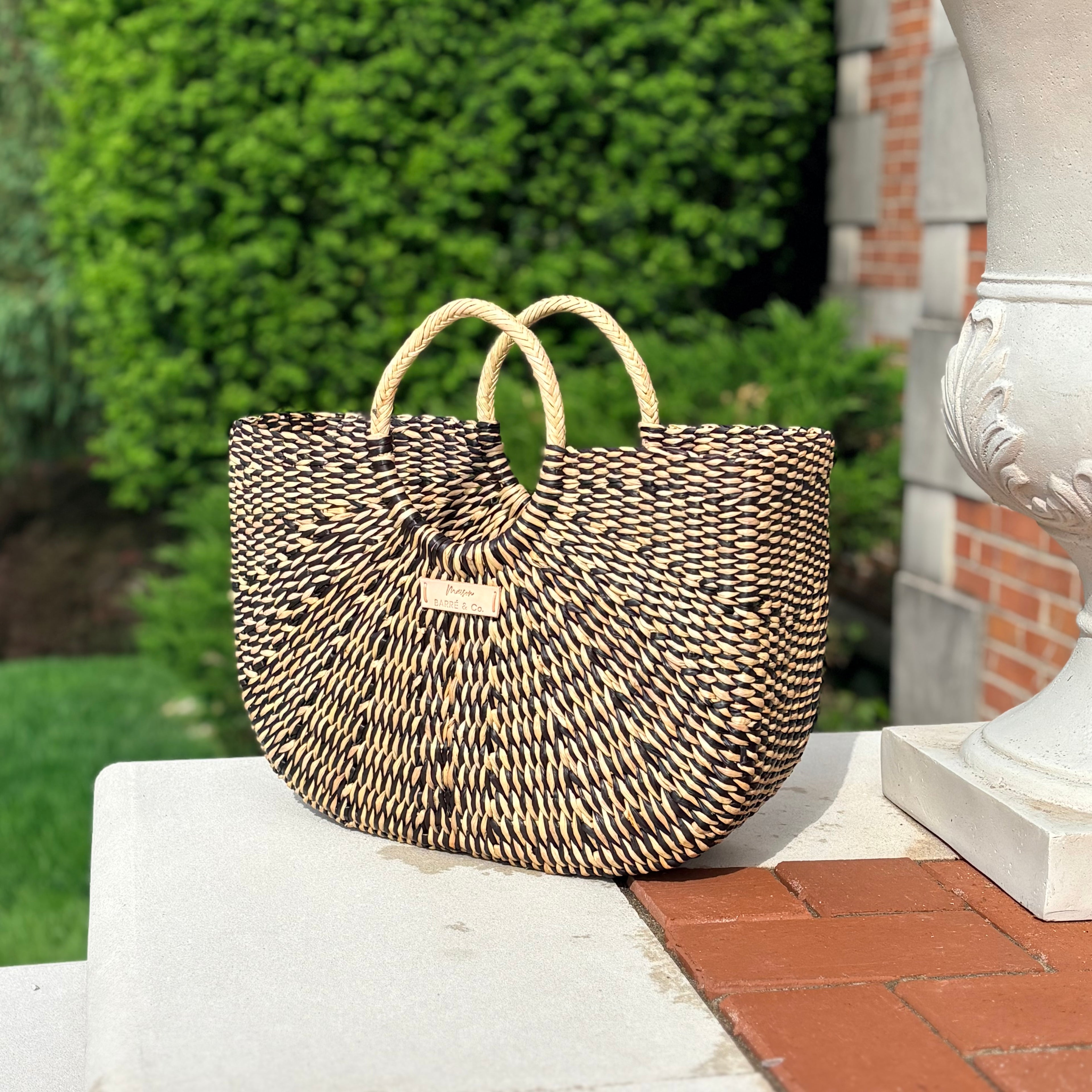 The Cordelia Top Handle Bag - Natural and Black Mix