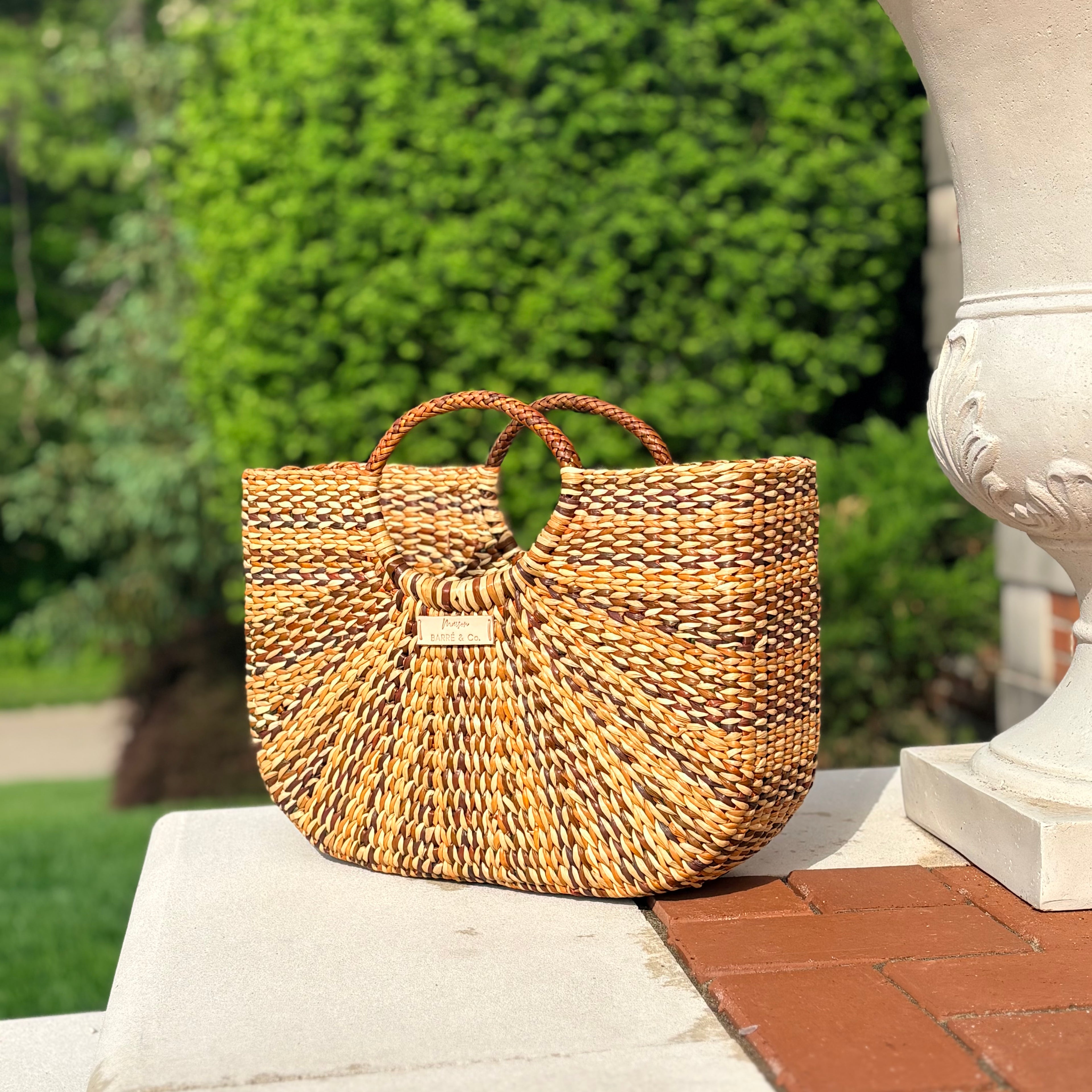 The Cordelia Top Handle Bag - Natural and Brown Mix