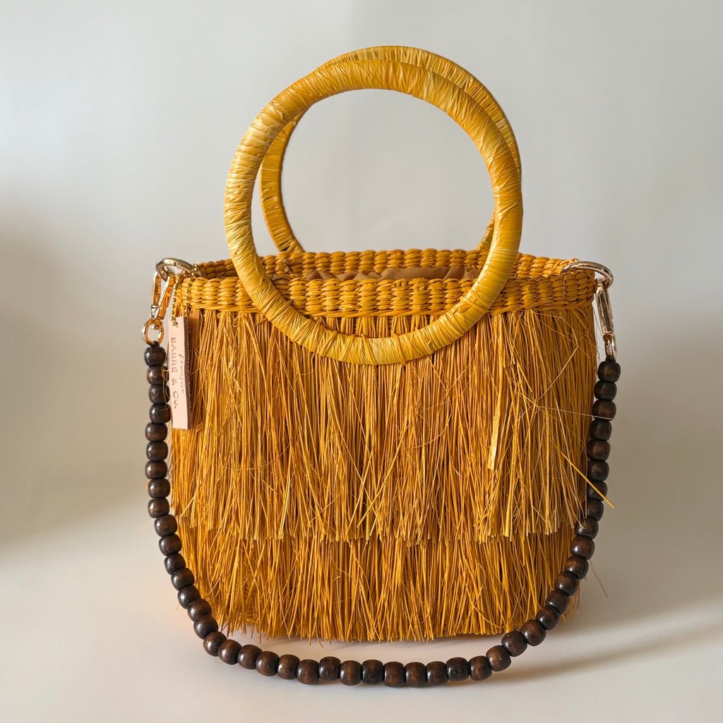 The Aurea Fringe Bucket Handbag - Yellow