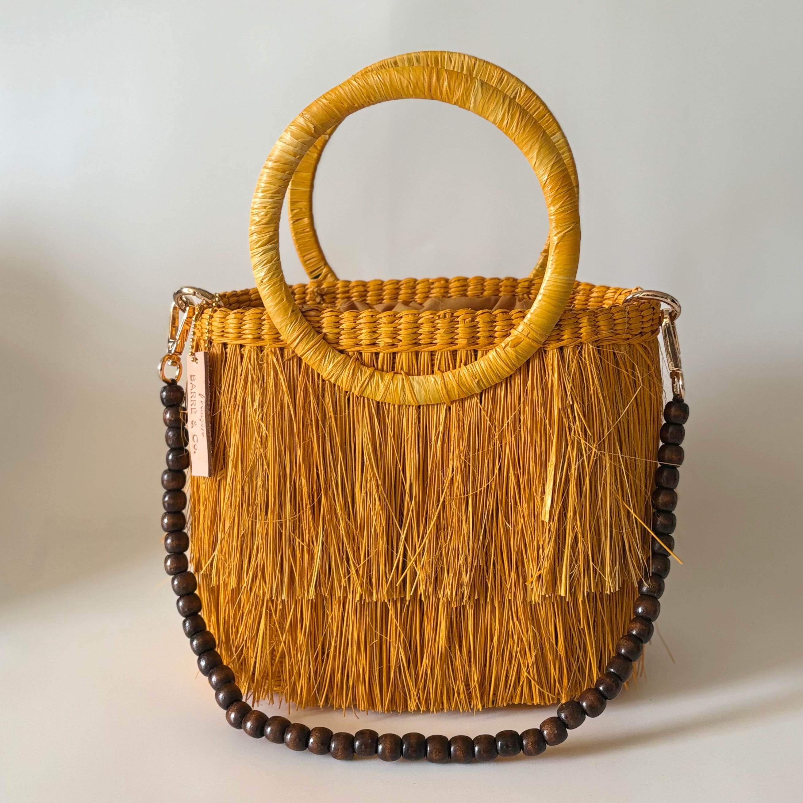 The Aurea Fringe Bucket Handbag - Yellow