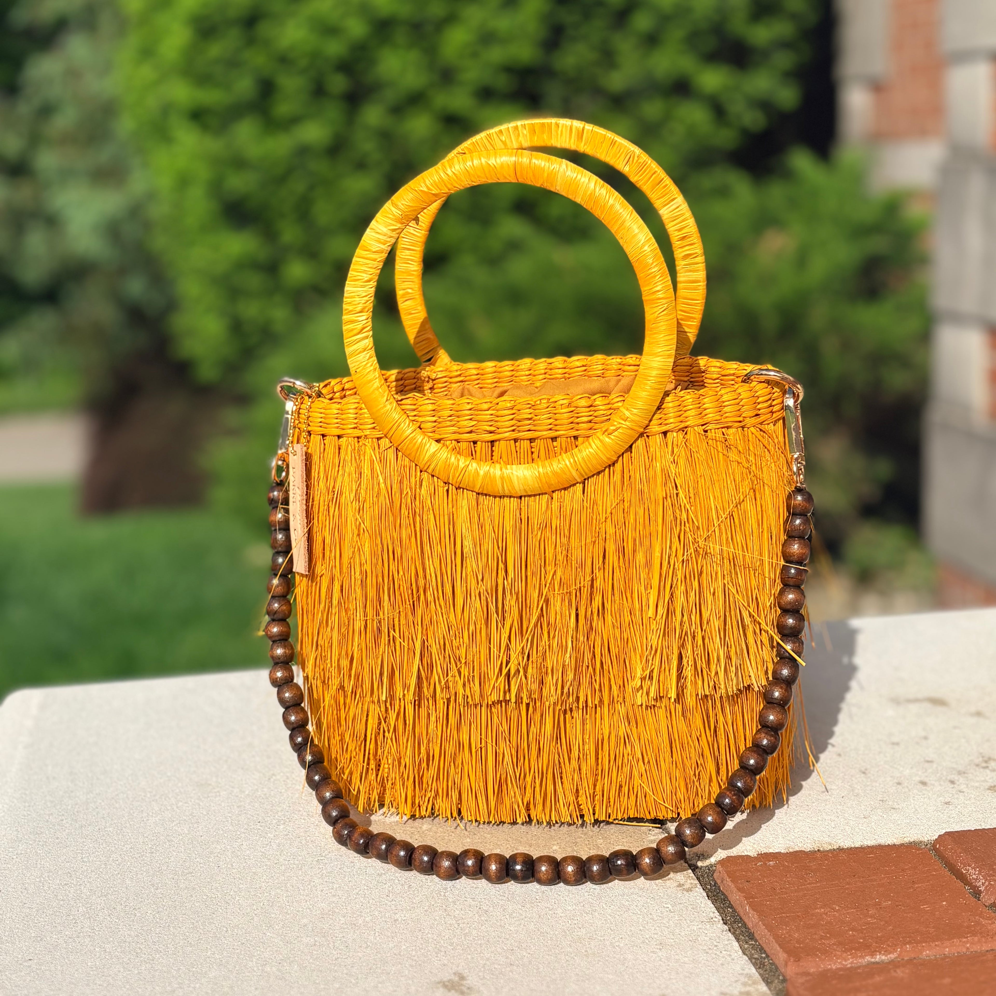 The Aurea Fringe Bucket Handbag - Yellow
