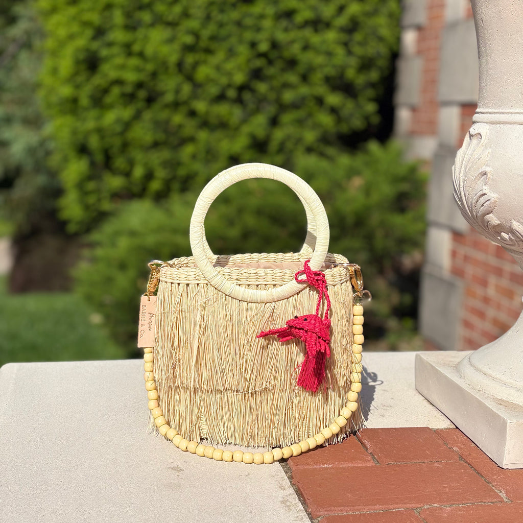 The Aurea Fringe Bucket Handbag with Crab Tassel - Natural