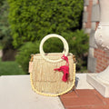 The Aurea Fringe Bucket Handbag with Crab Tassel - Natural