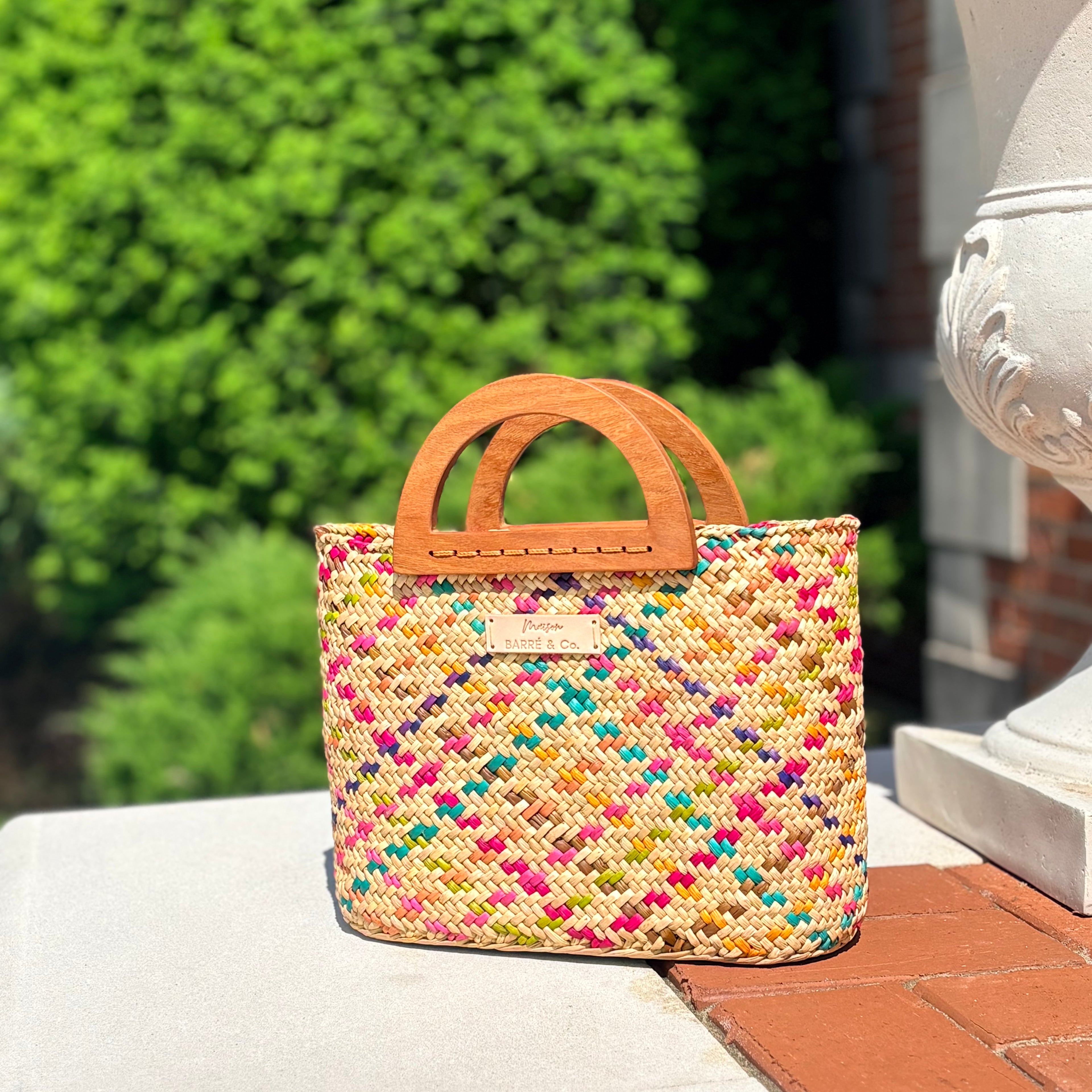 The Solana hat-style woven Handbag - Patterned Multi-color
