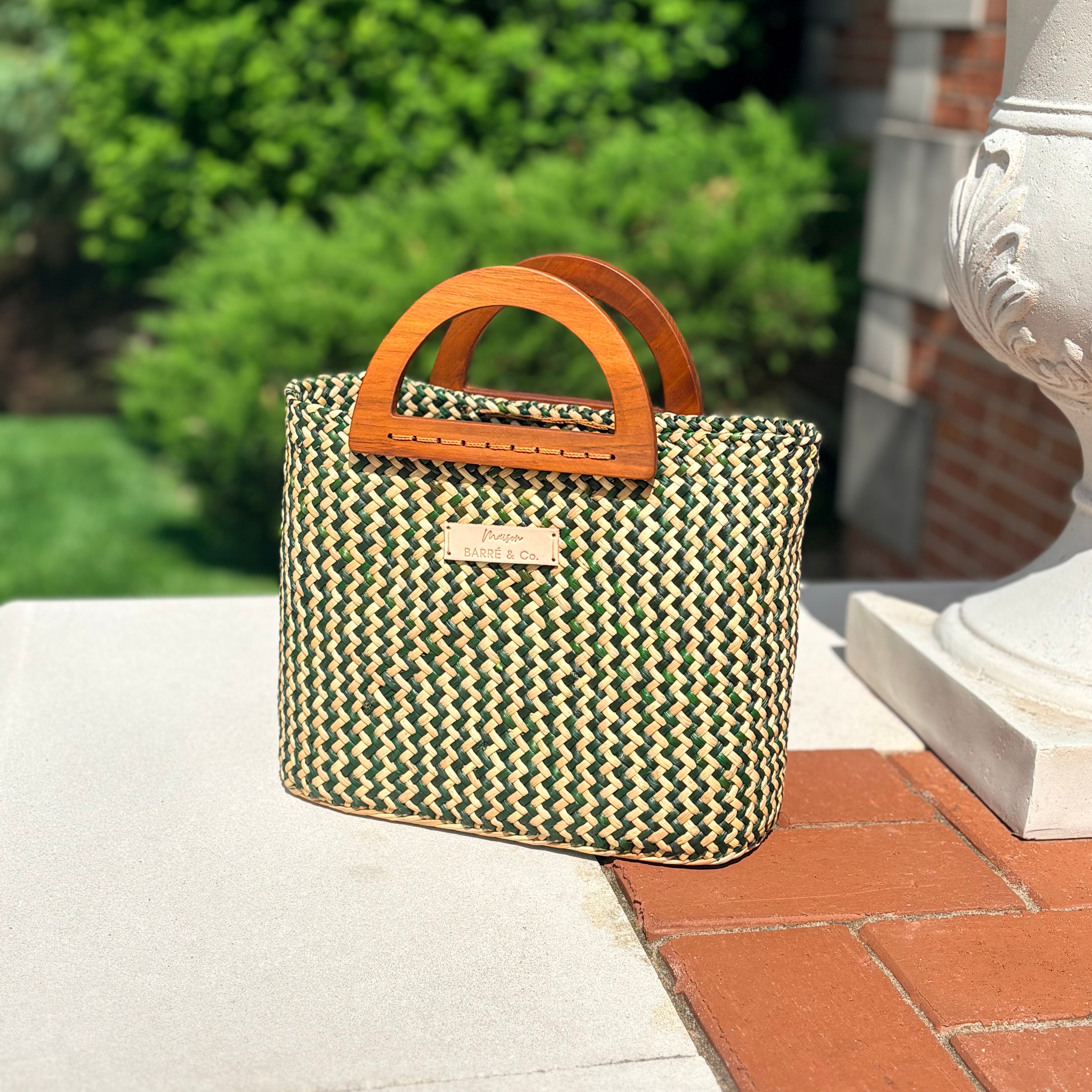 The Solana hat-style woven Handbag - Natural and Green