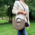 The Riviera Pop Handbag with Wooden Beads Strap - Natural and Black