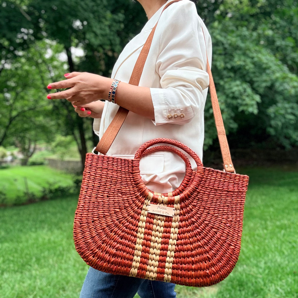 The Cordelia Crossbody Bag - Caramel with Natural Stripes
