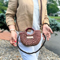 The Riviera Pop Mini Crossbody Handbag - Checkered Natural and Burgundy