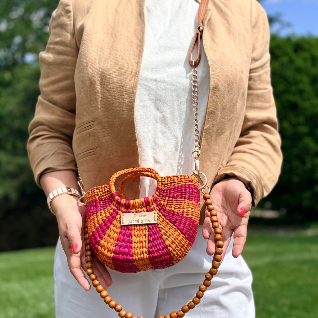 The Riviera Pop Mini Crossbody Handbag - Striped Fuchsia & Orange