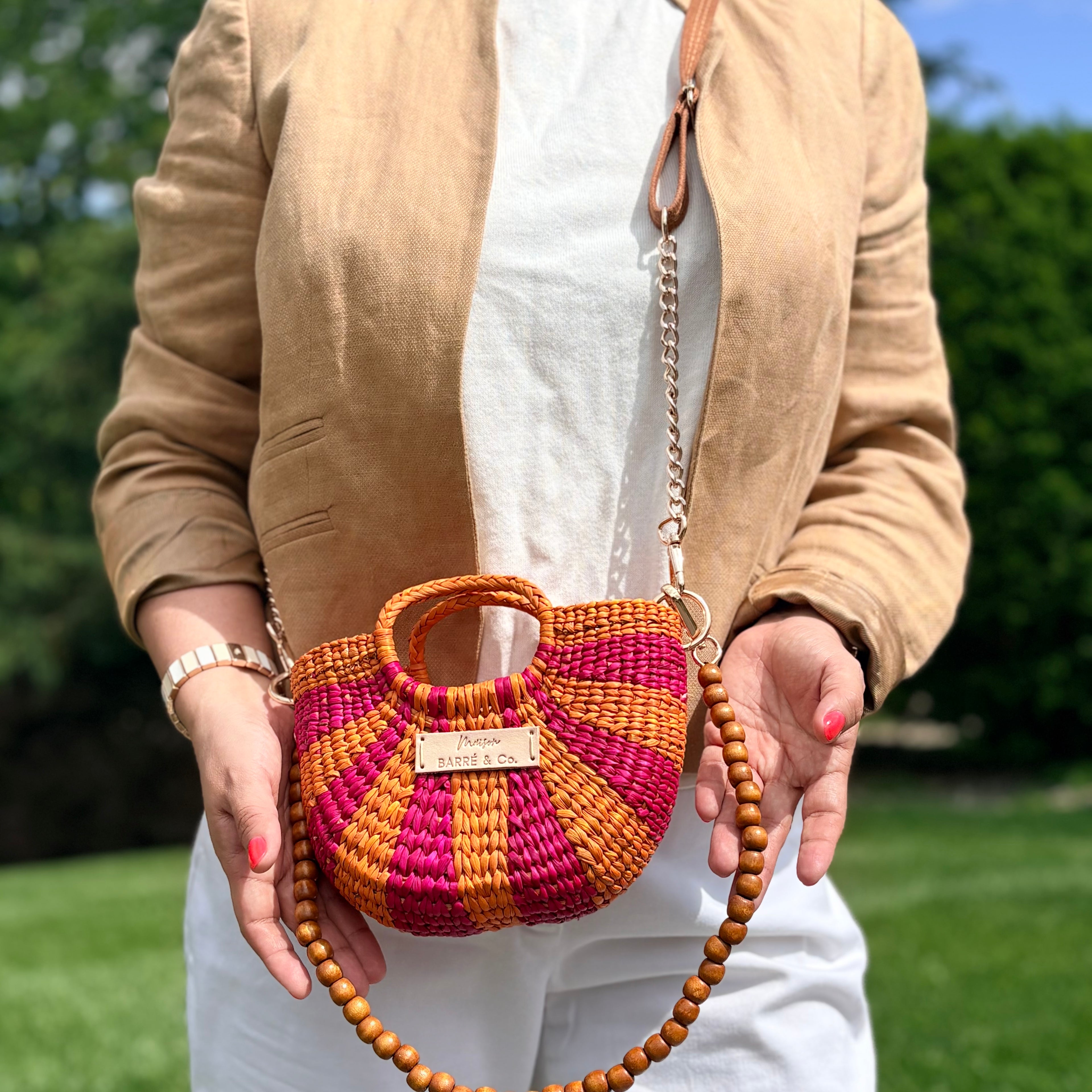 The Riviera Pop Mini Crossbody Handbag - Striped Fuchsia & Orange