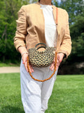 The Riviera Pop Mini Crossbody Handbag - Checkered Olive Green with Natural