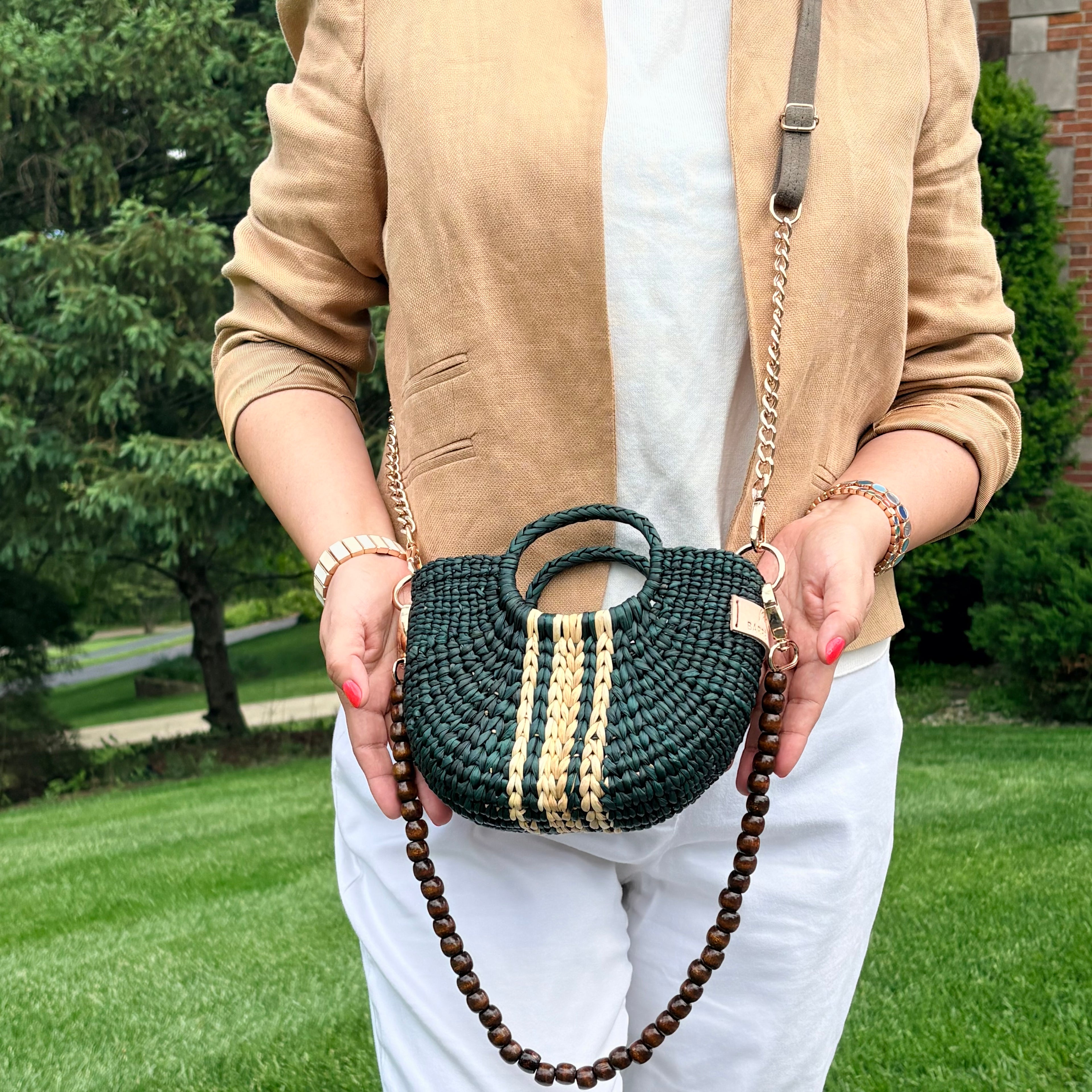 The Riviera Pop Mini Crossbody Handbag - Olive Green with Natural Stripes