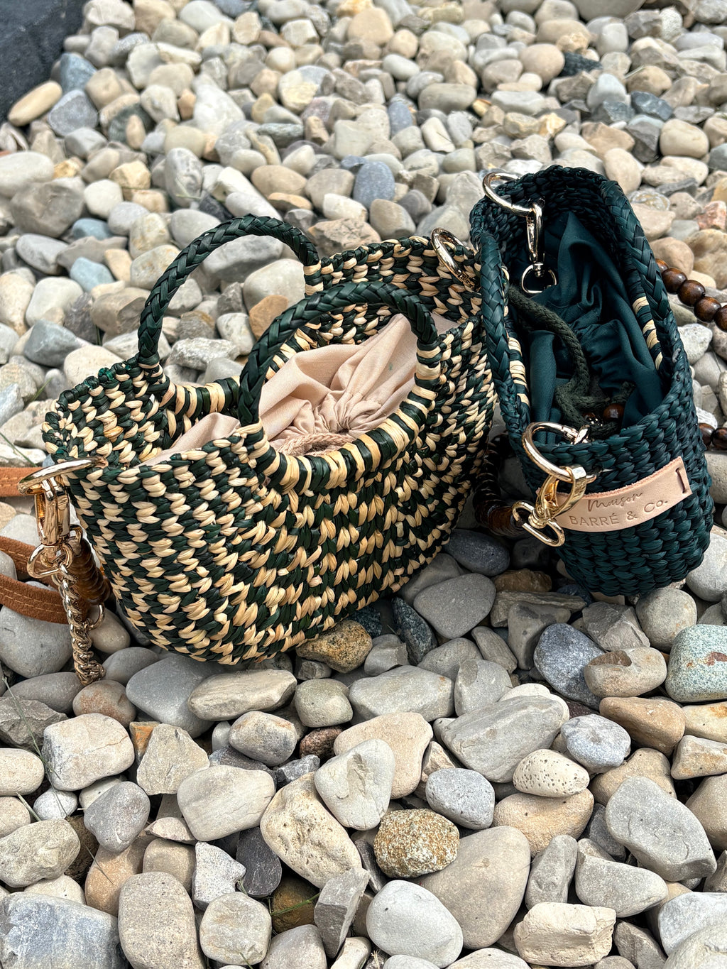 The Riviera Pop Mini Crossbody Handbag - Checkered Olive Green with Natural