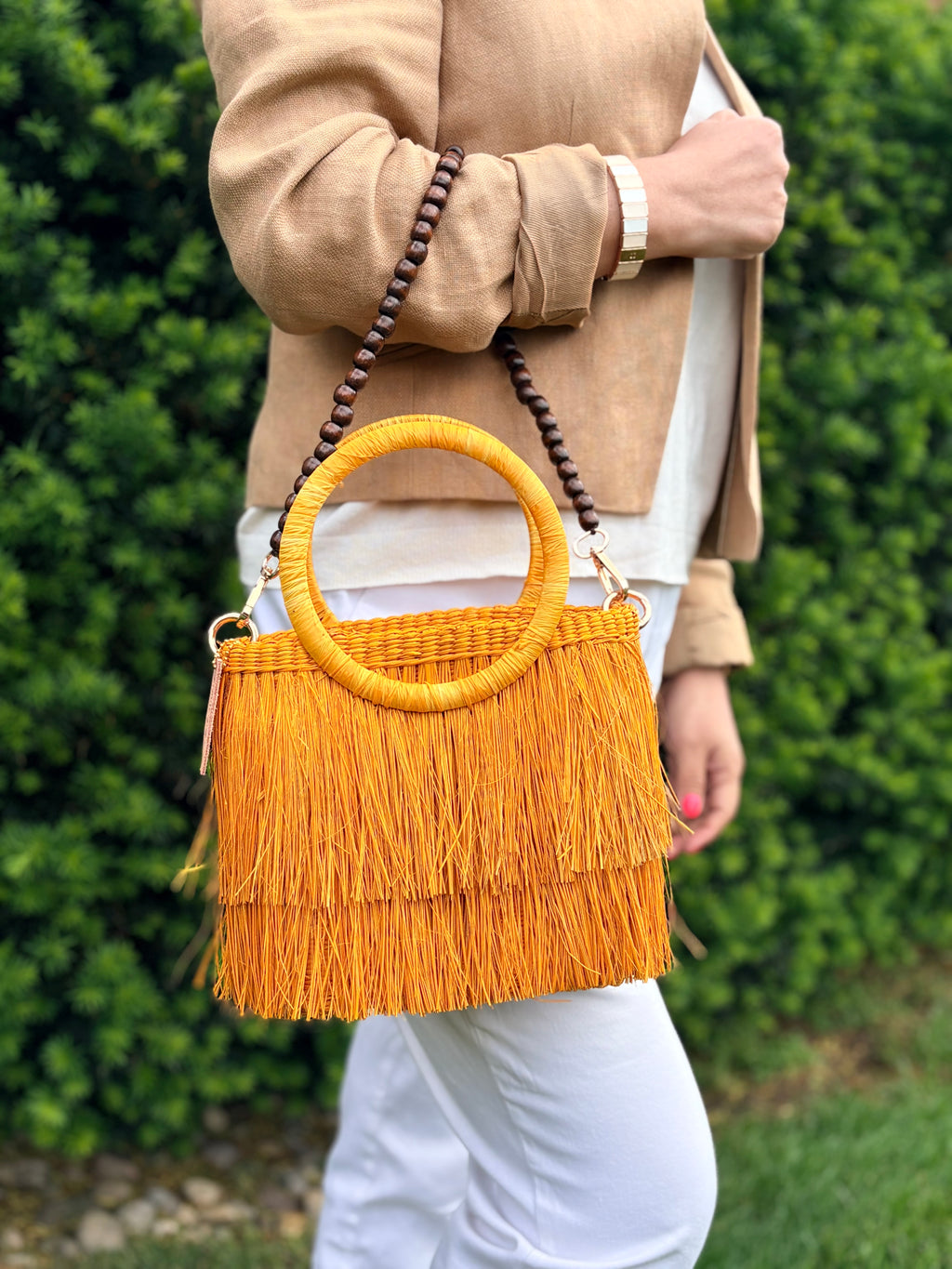 The Aurea Fringe Bucket Handbag - Yellow