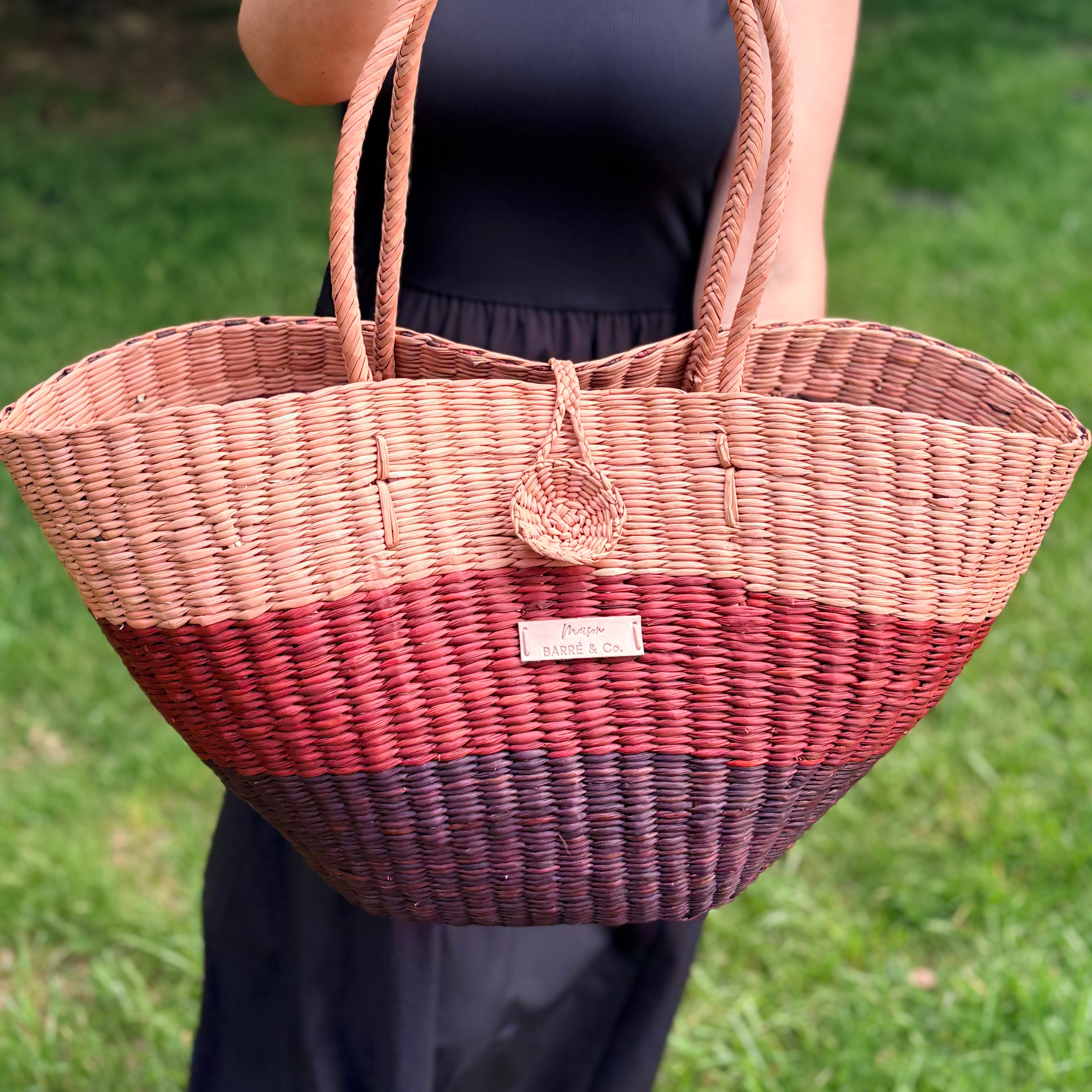 Le Panier Shoulder Tote Bag - Brown Gradient Stripes with Top Light brown