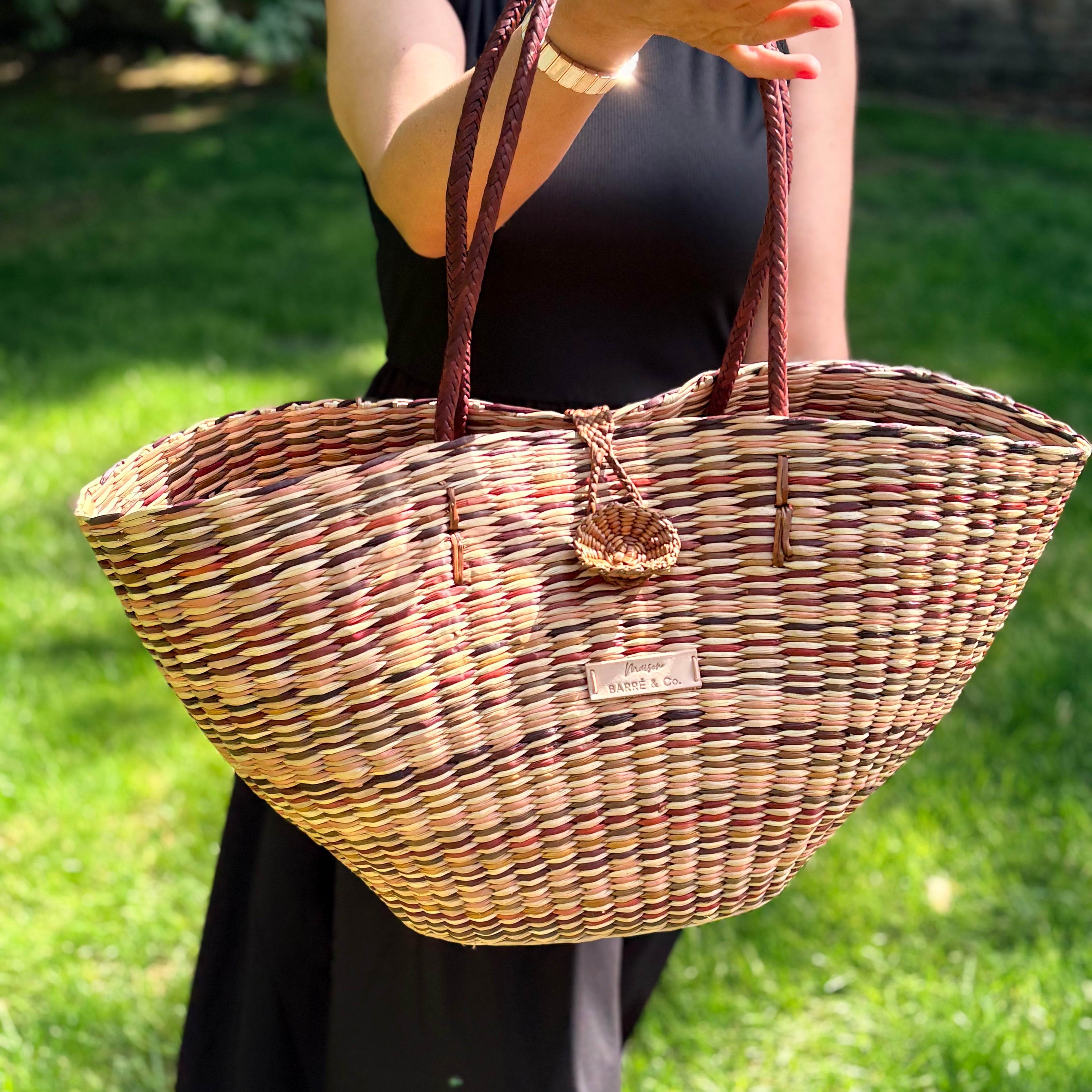 Le Panier Shoulder Tote Bag - Natural and Brown Mix