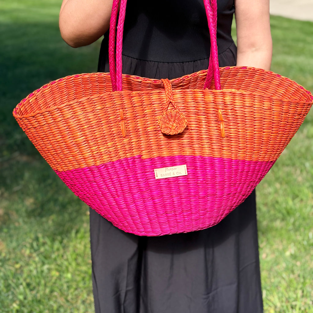 Le Panier Shoulder Tote Bag - Fucshia and Orange