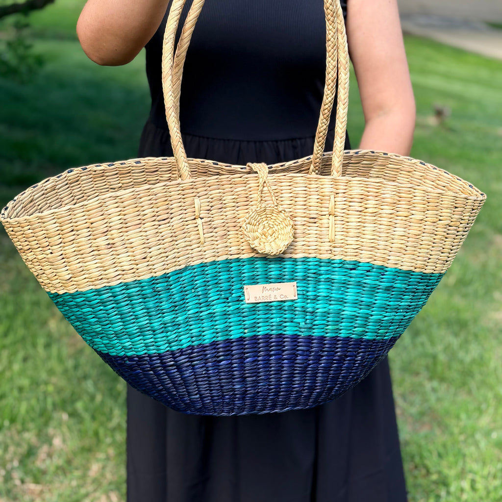 Le Panier Shoulder Tote Bag - Natural and Blue gradient