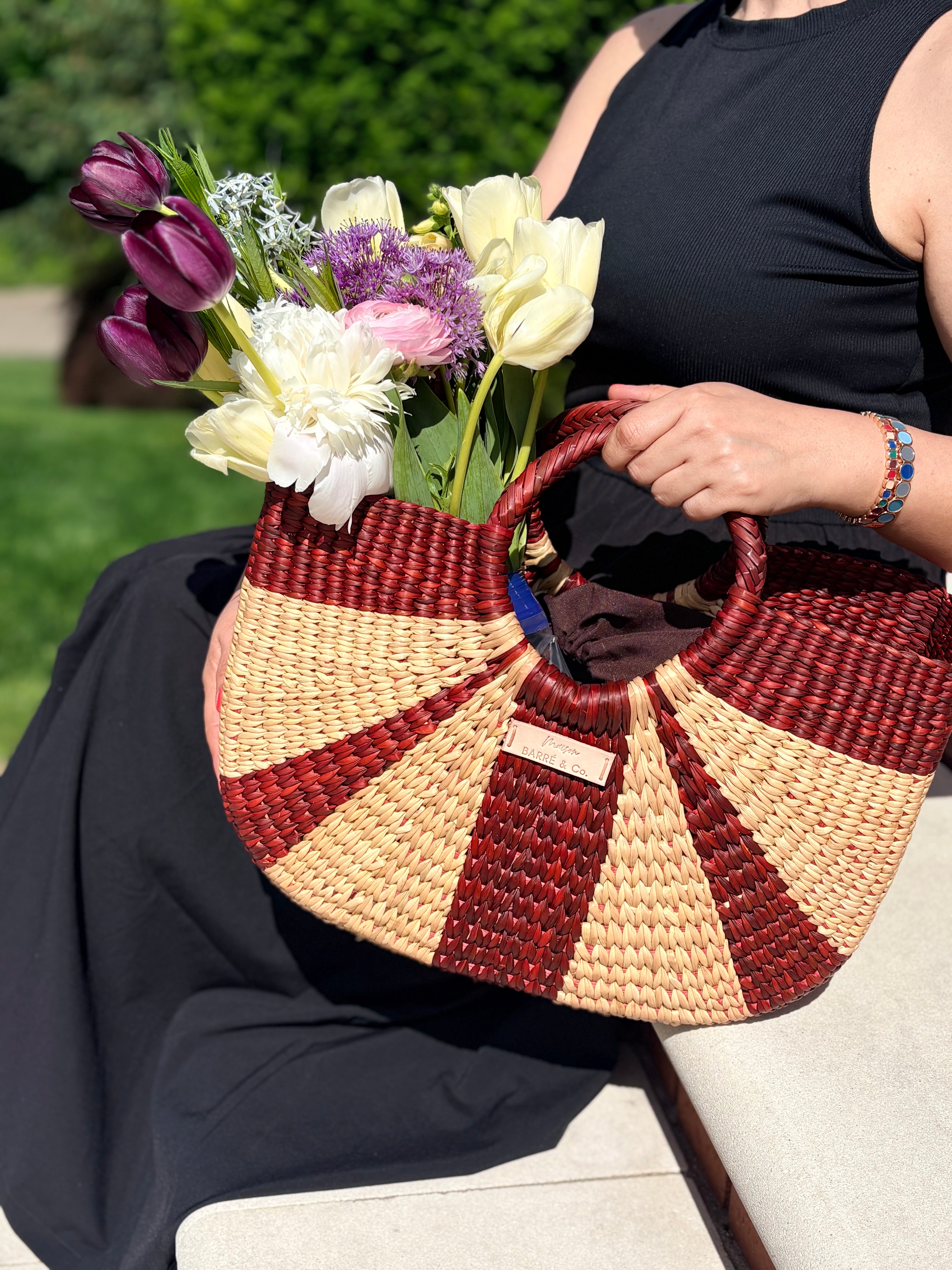 The Cordelia Top Handle Bag - Striped Brown & Natural