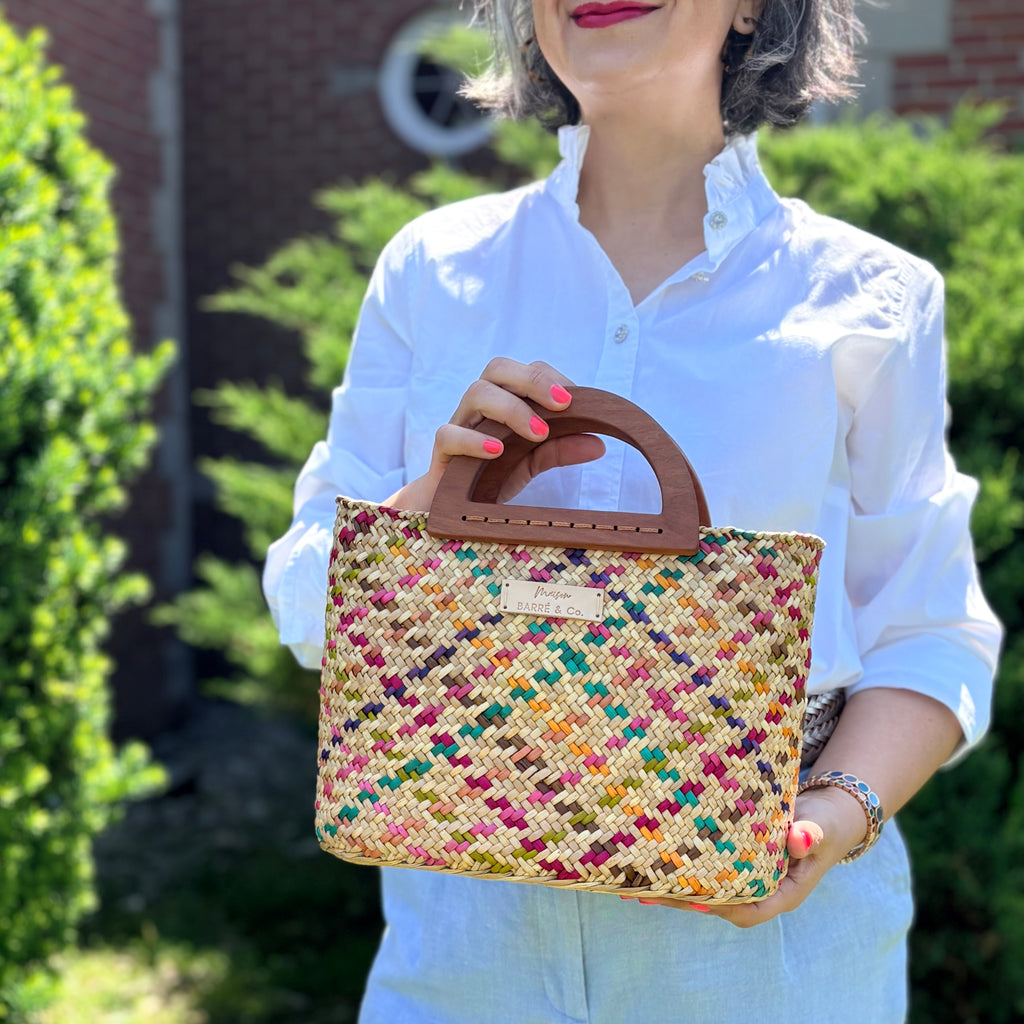 The Solana hat-style woven Handbag - Patterned Multi-color