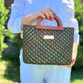 The Solana hat-style woven Handbag - Caramel and Green