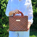 The Solana hat-style woven Handbag - Patterned Dark Brown and Natural