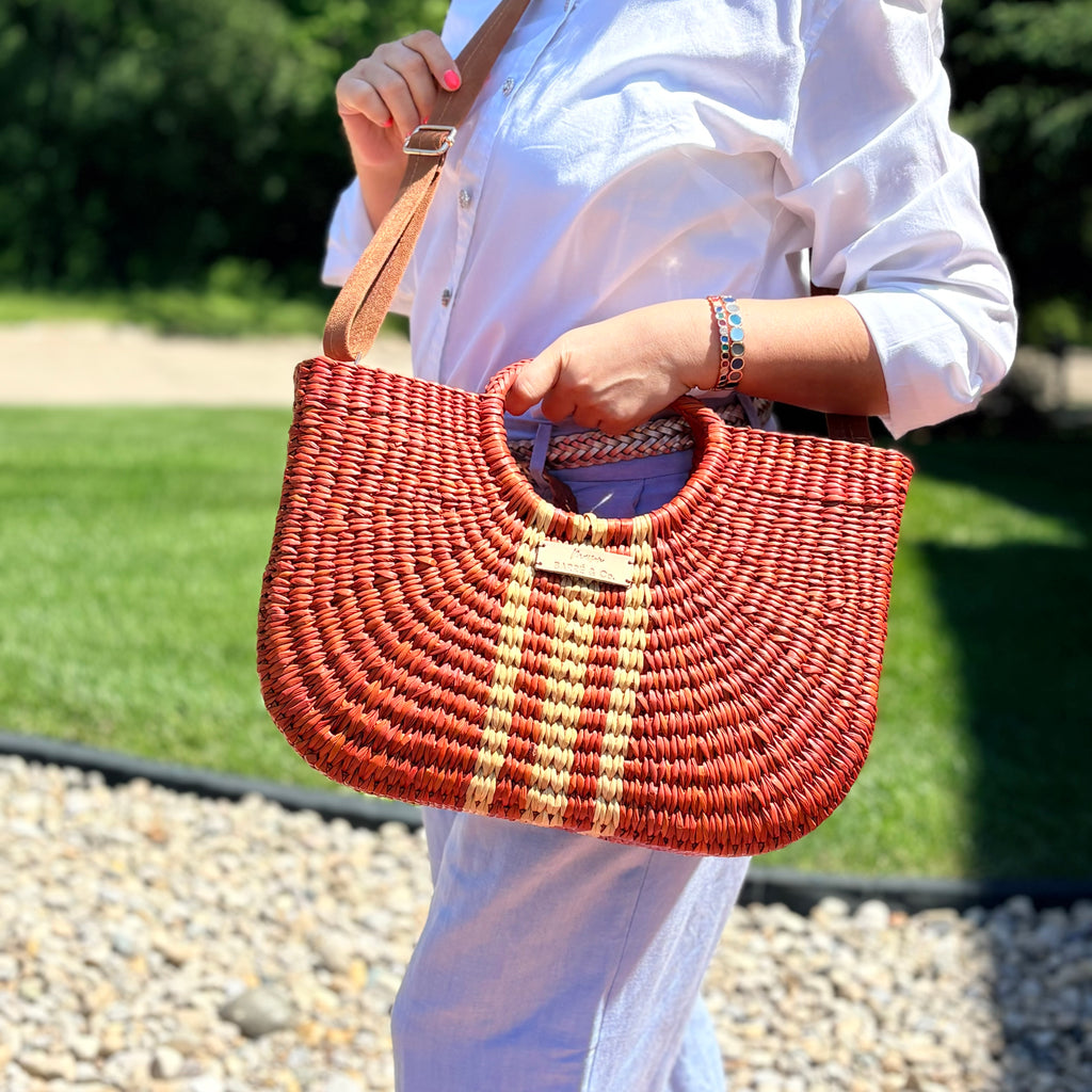 The Cordelia Crossbody Bag - Caramel with Natural Stripes