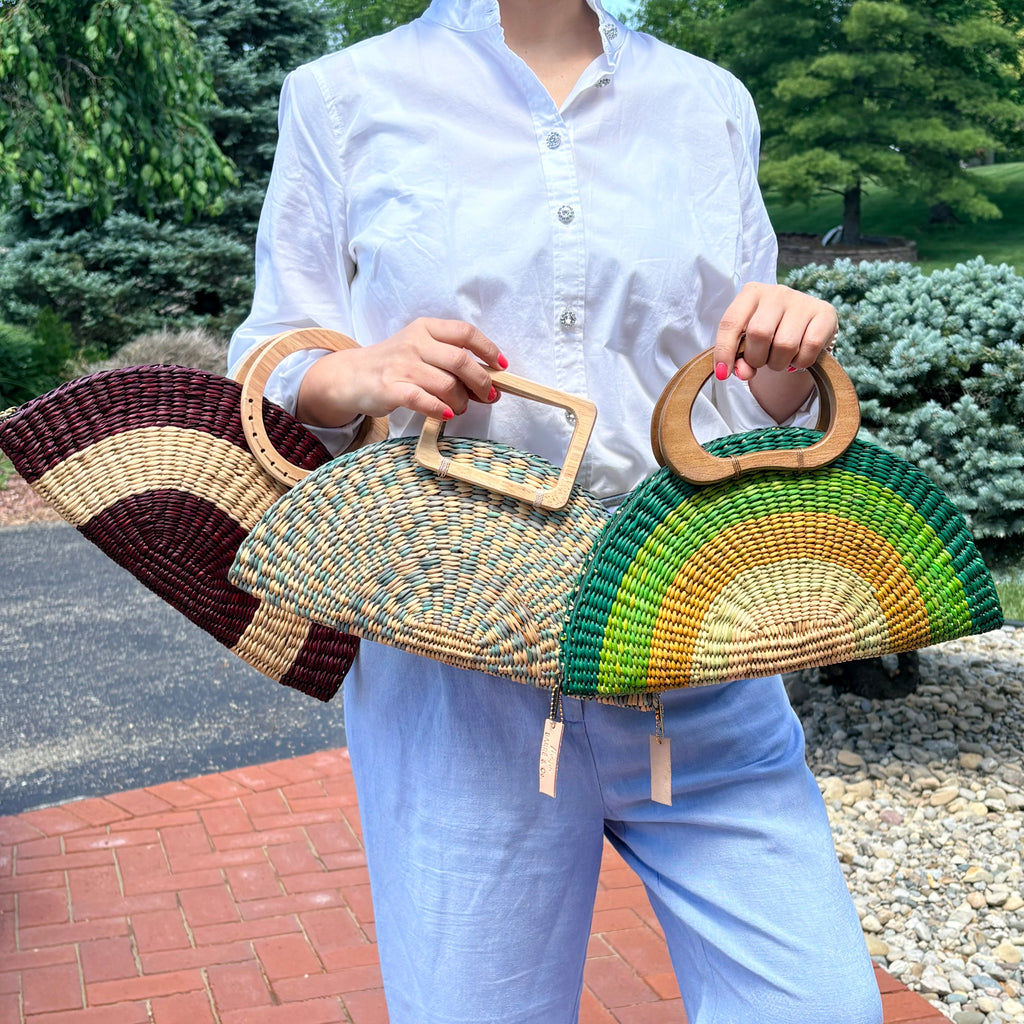 The Half Moon Escapade Clutch with Wooden Handles
