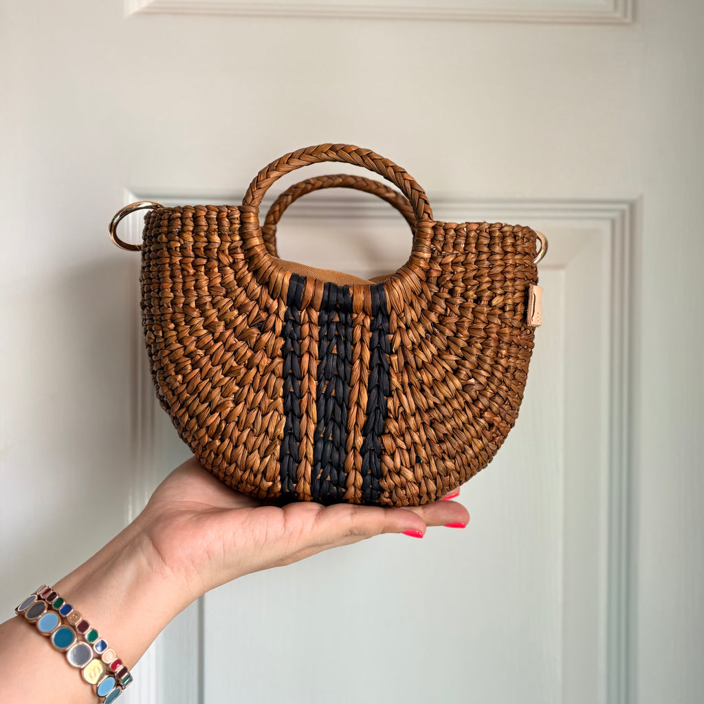 The Riviera Pop Mini Crossbody Handbag - Brown with Black Stripes