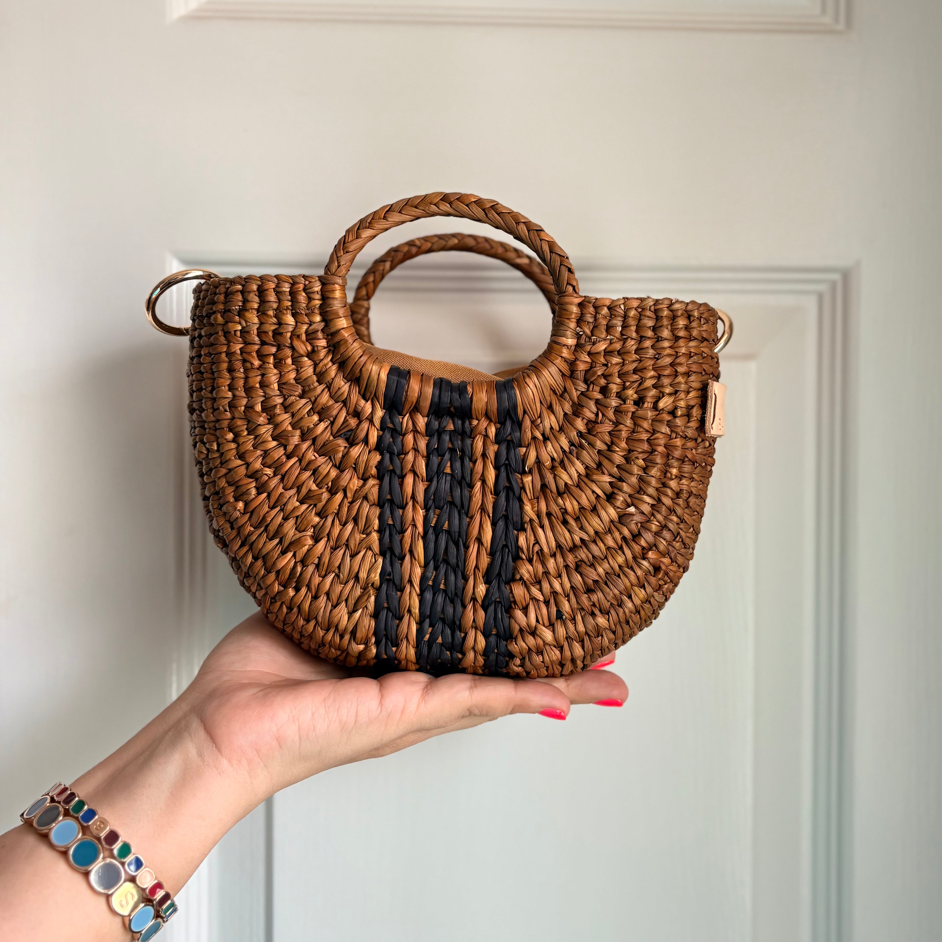 The Riviera Pop Mini Crossbody Handbag - Brown with Black Stripes