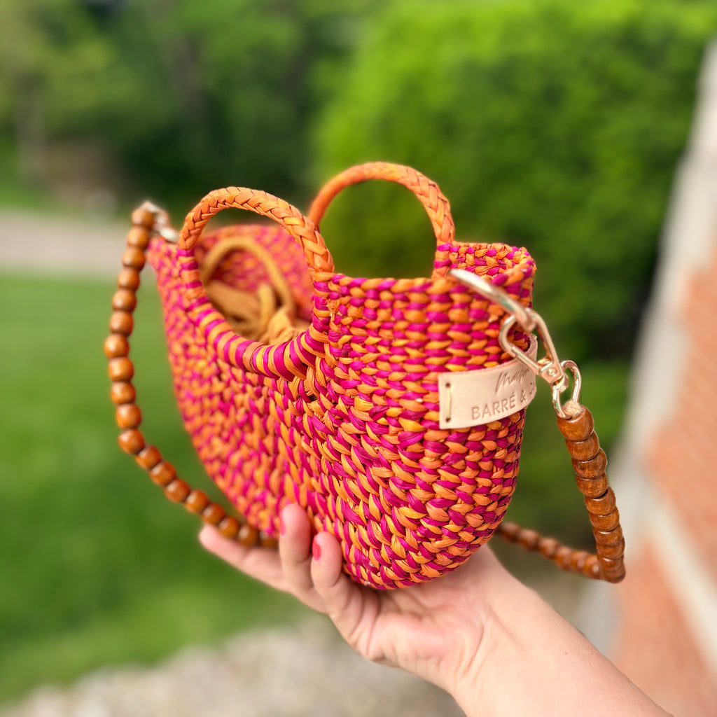 The Riviera Pop Mini Crossbody Handbag - Veined Fuchsia & Orange