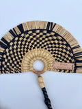 L'Arc Hand Fan with Small Wooden Handle - Marbled Black & Natural