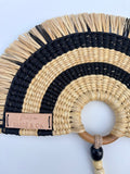 L'Arc Hand Fan with Medium Wooden Handle - Striped Black & Natural