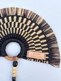 L'Arc Hand Fan with Medium Wooden Handle - Marbled Black & Natural