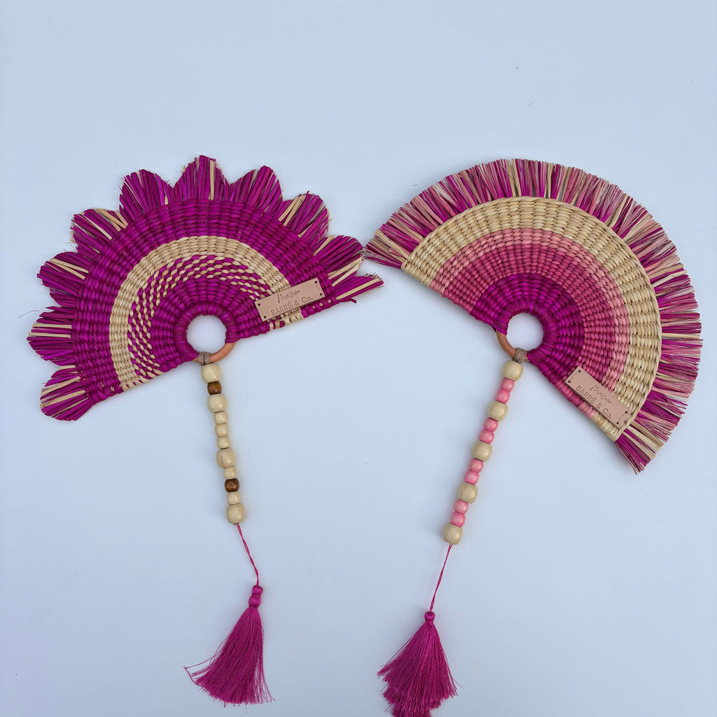L'Arc Hand Fan with Small Wooden Handle - Pink mix & Natural