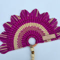 L'Arc Hand Fan with Small Wooden Handle - Fuchsia & Natural