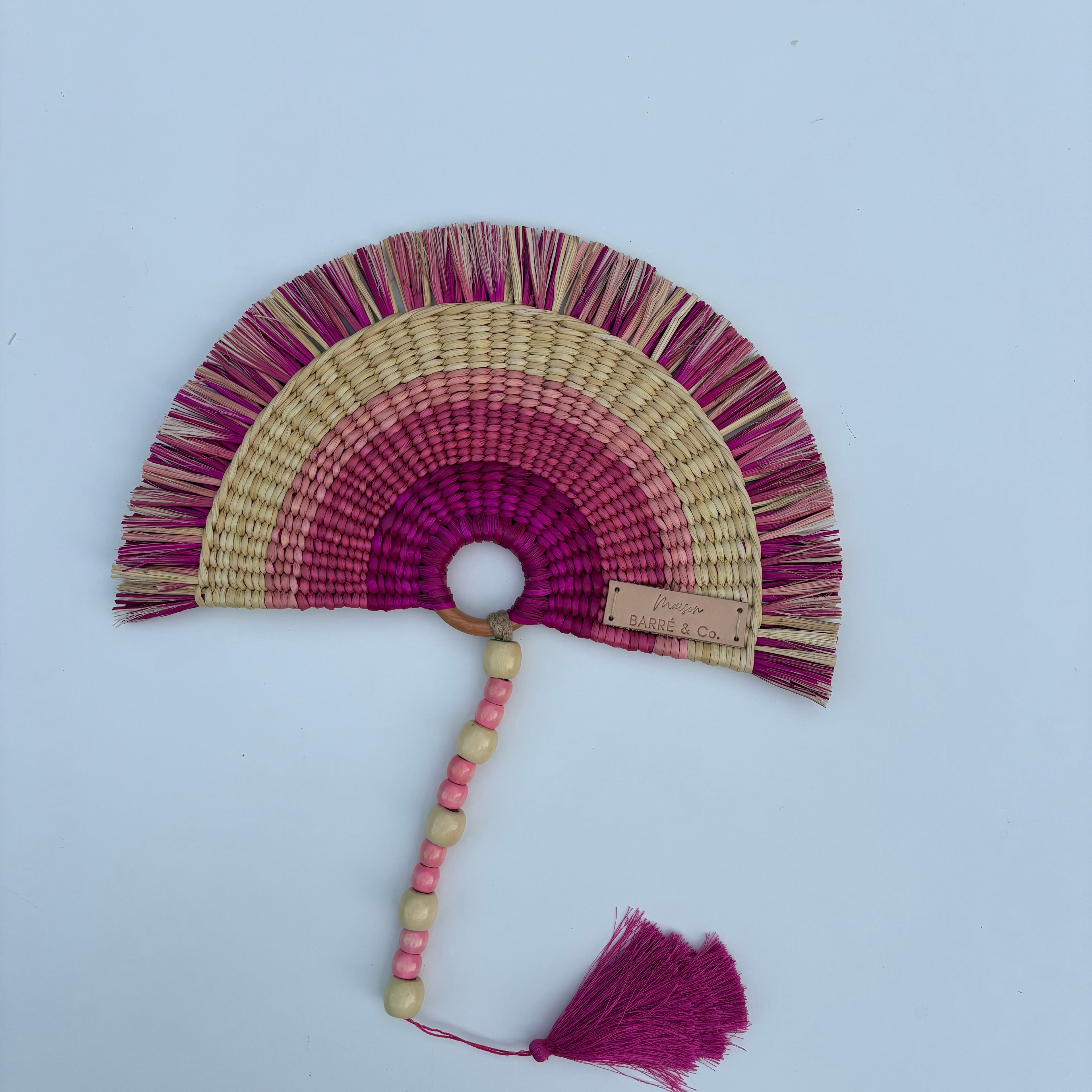 L'Arc Hand Fan with Small Wooden Handle - Pink mix & Natural