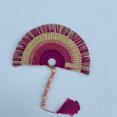 L'Arc Hand Fan with Small Wooden Handle - Pink mix & Natural