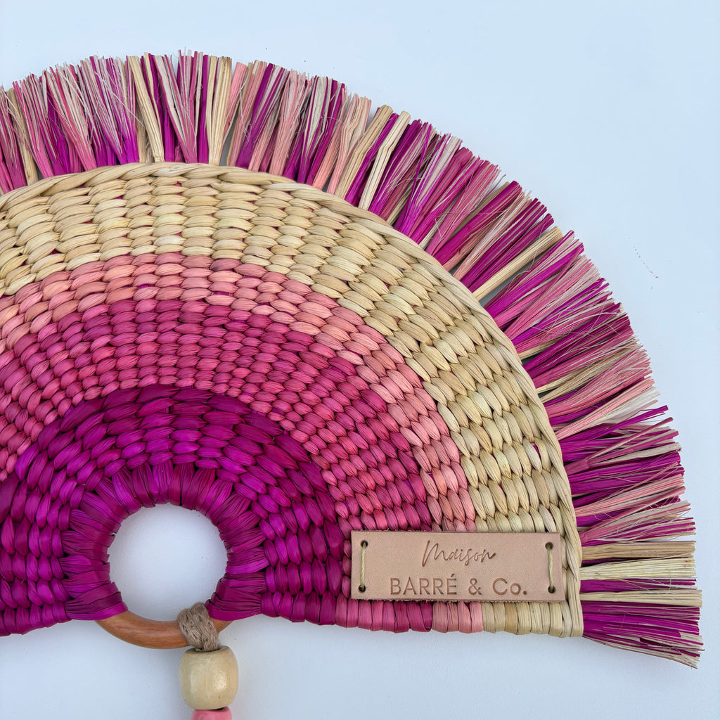 L'Arc Hand Fan with Small Wooden Handle - Pink mix & Natural