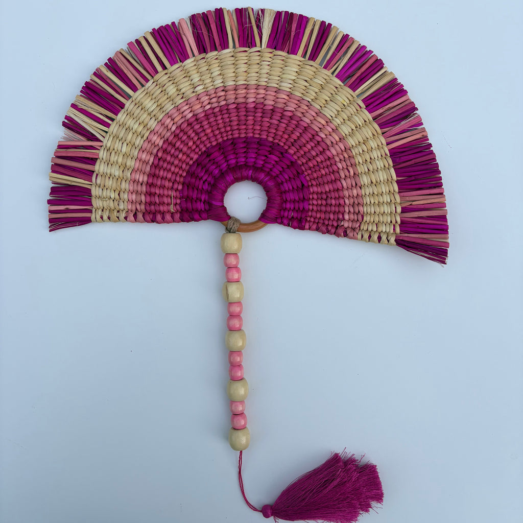 L'Arc Hand Fan with Small Wooden Handle - Pink mix & Natural