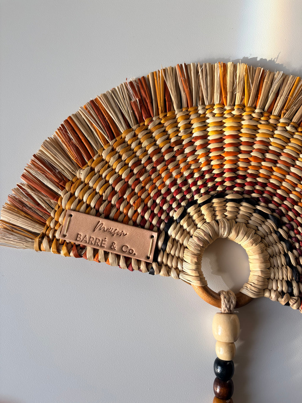 L'Arc Hand Fan with Small Wooden Handle - Brown & Yellow mix