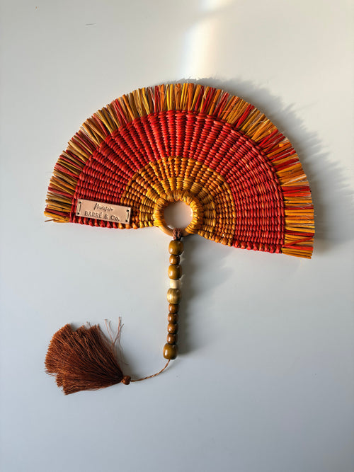 L'Arc Hand Fan with Small Wooden Handle - Orange gradient