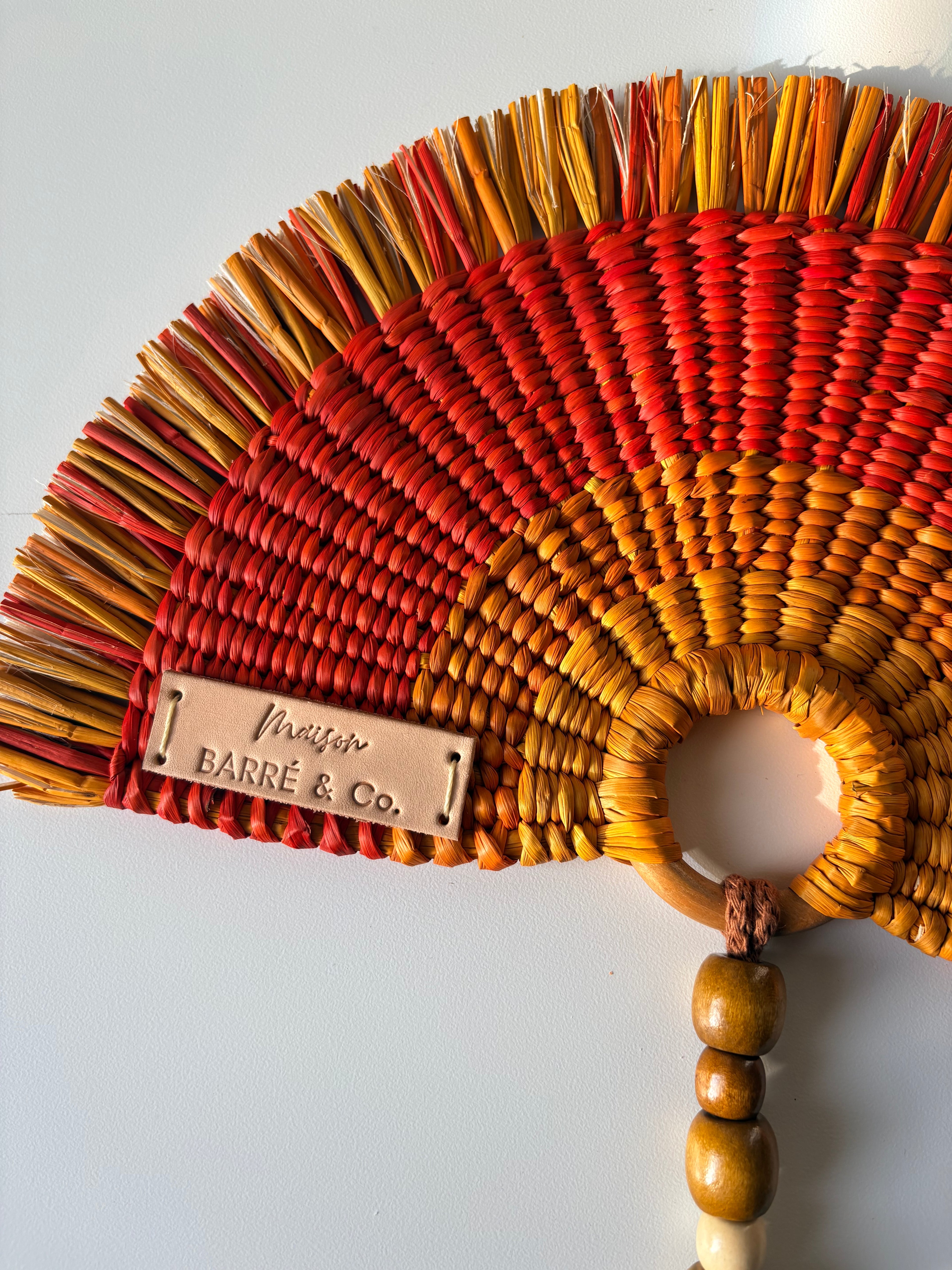 L'Arc Hand Fan with Small Wooden Handle - Orange gradient