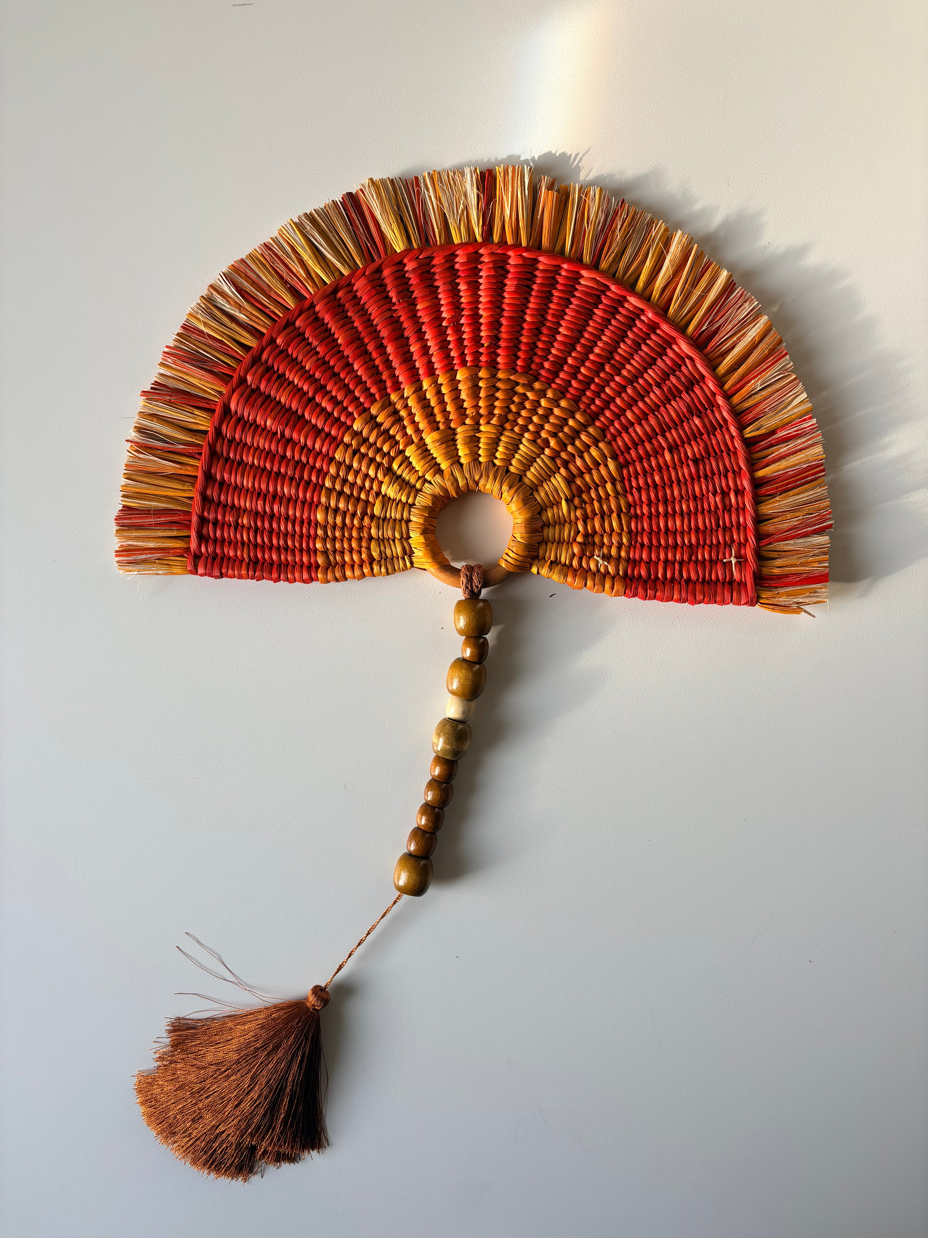 L'Arc Hand Fan with Small Wooden Handle - Orange gradient
