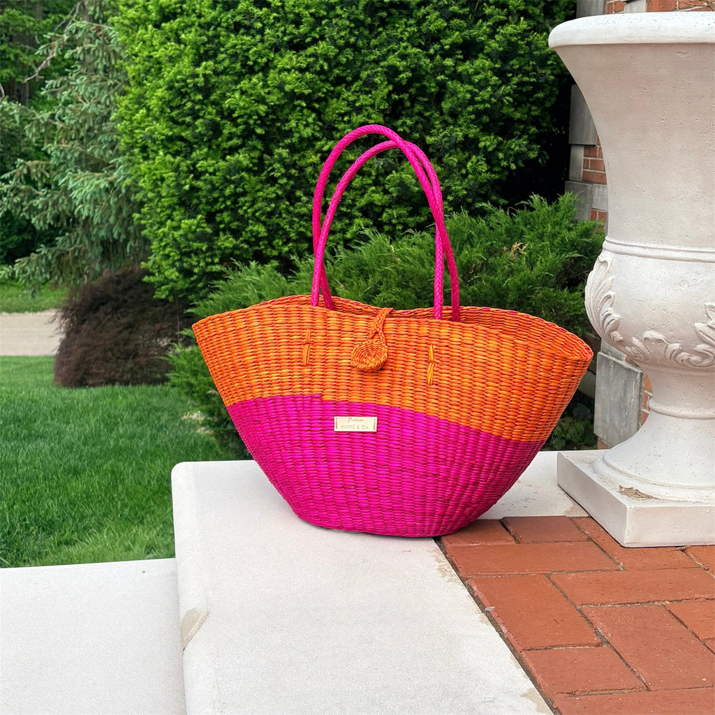 Le Panier Shoulder Tote Bag - Fucshia and Orange