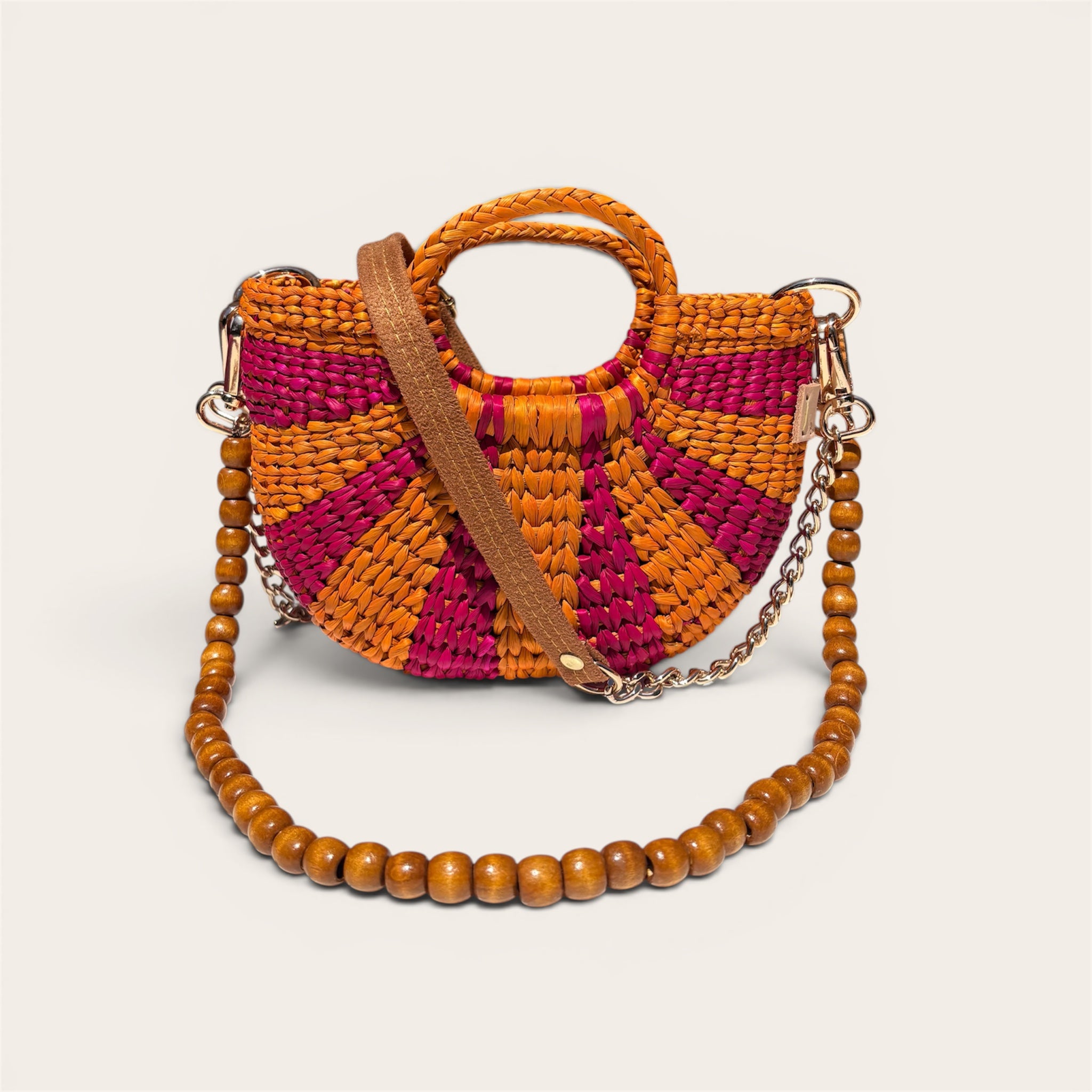 The Riviera Pop Mini Crossbody Handbag - Striped Fuchsia & Orange